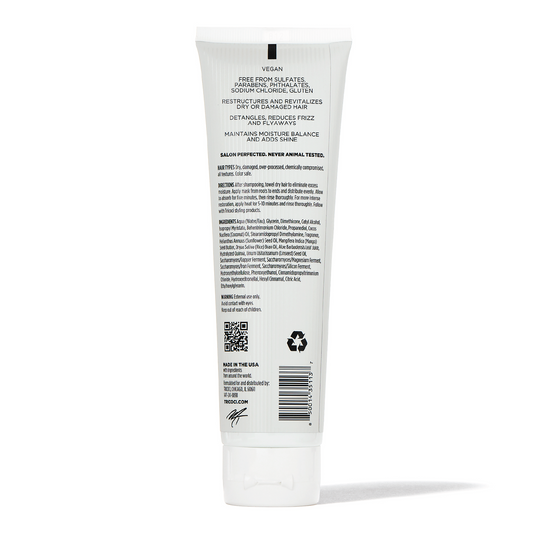 Tricoci hair styling product back view showing ingredient list and styling benefits